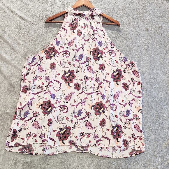 Torrid Womens Pink Floral Satin Bow Tie Front Halter Top Size 4X Flowy Romantic - Picture 4 of 11